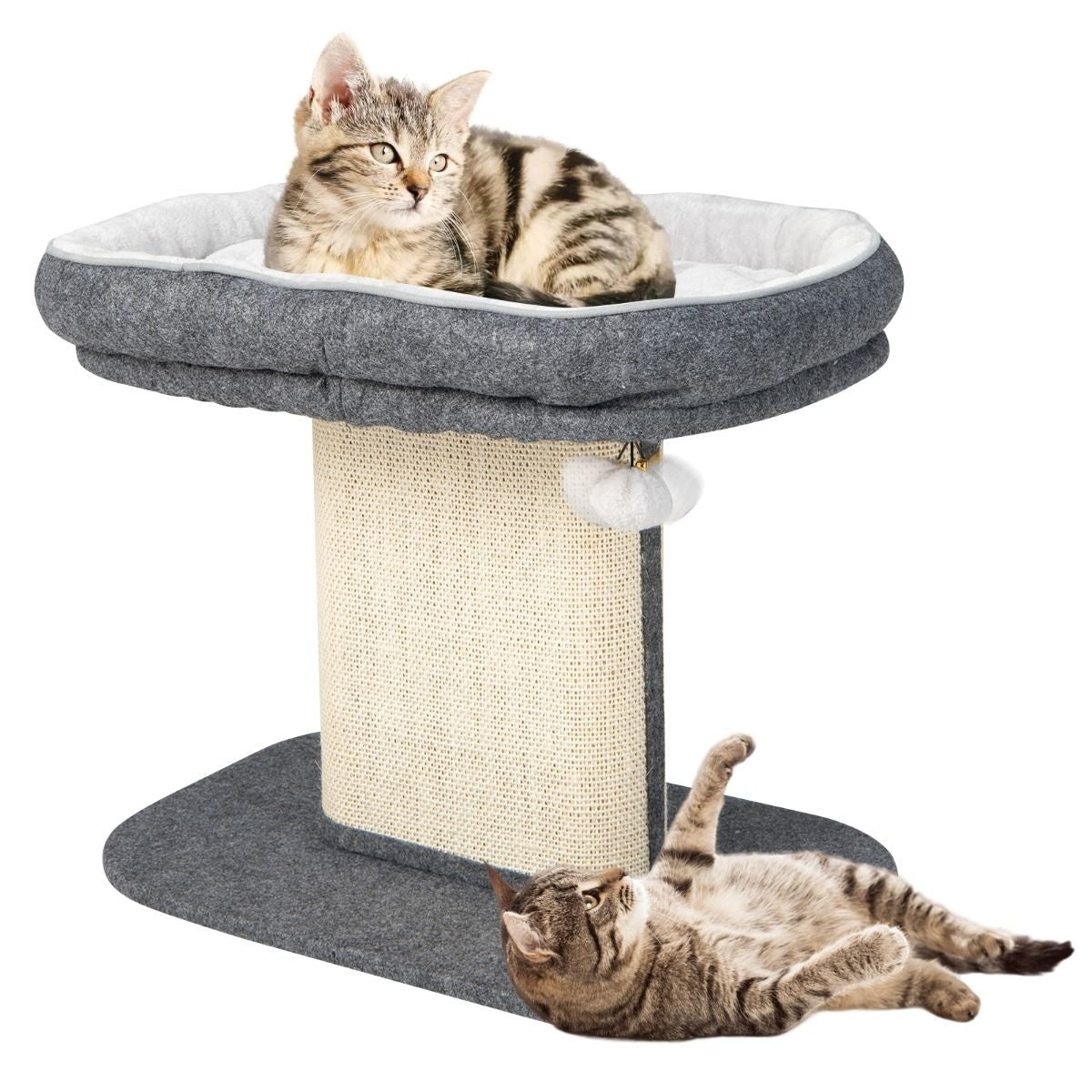 Coast Modern Scratch Tree Cat Furniture met grote pluche stoel en sisal krasplaat grijs