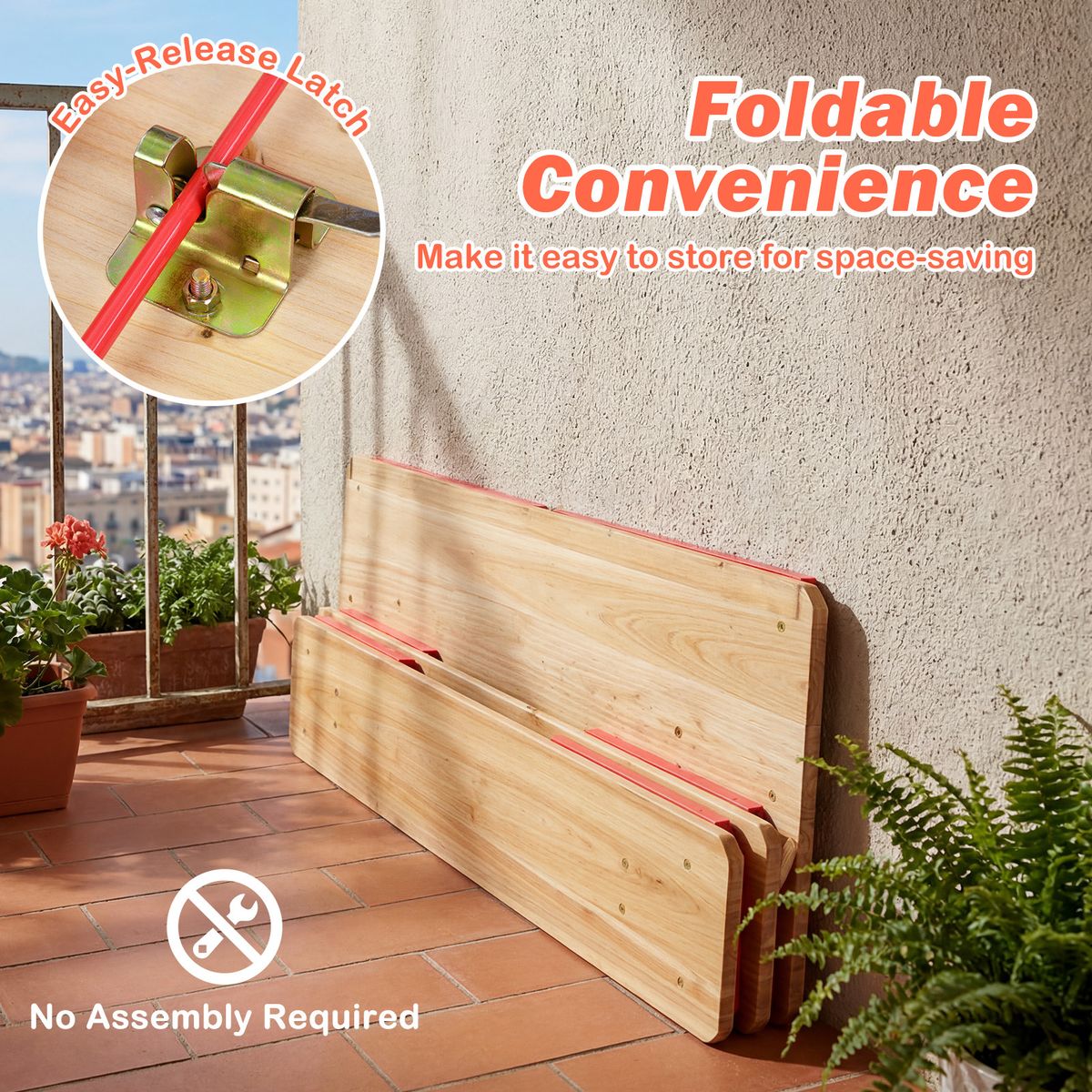 Coast Kinderpicknickset - opvouwbare picknicktafel met 2 banken - vurenhout en metaal - rood