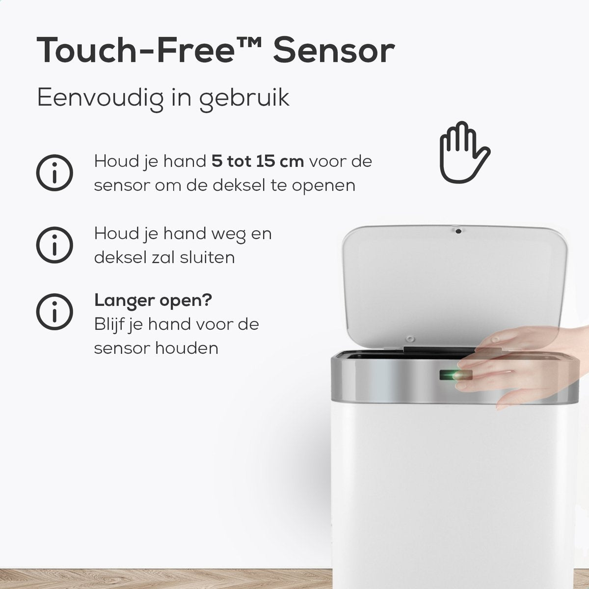 Loftey Sensor Prullenbak 60 Liter – Touch Free Afvalbak - Afvalemmer - Afvalscheiding 2x30L - Keuken - Wit/RVS