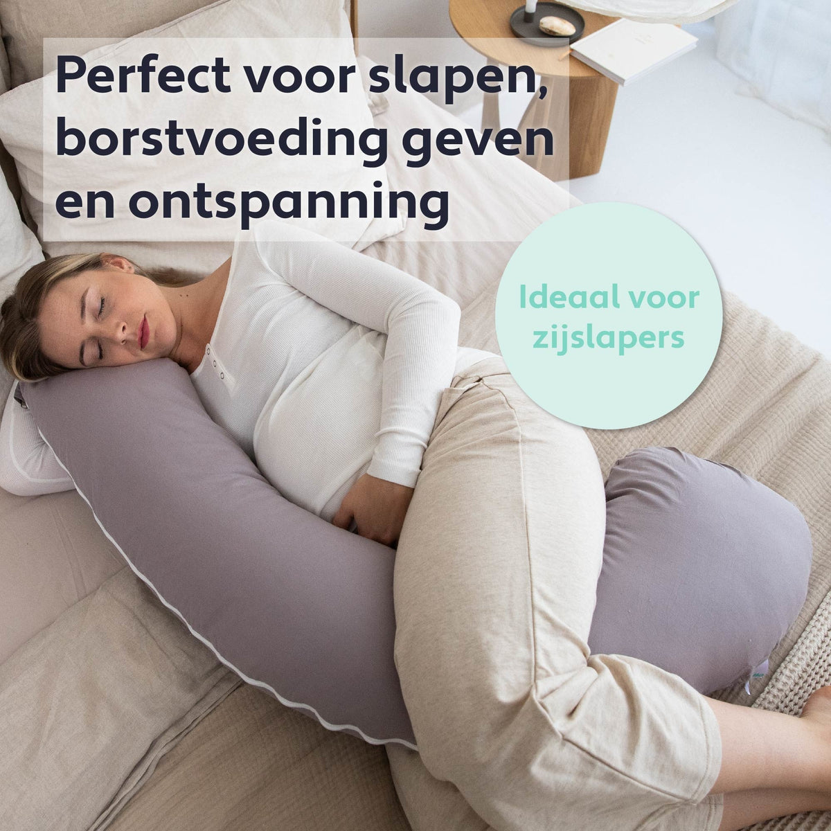Litollo® Zwangerschapskussen (J-vorm) - Zijslaapkussen - Voedingskussen - Lichaamskussen - Body pillow - 145cm - Zachte fleece stof - Afneembare hoes - Grijs