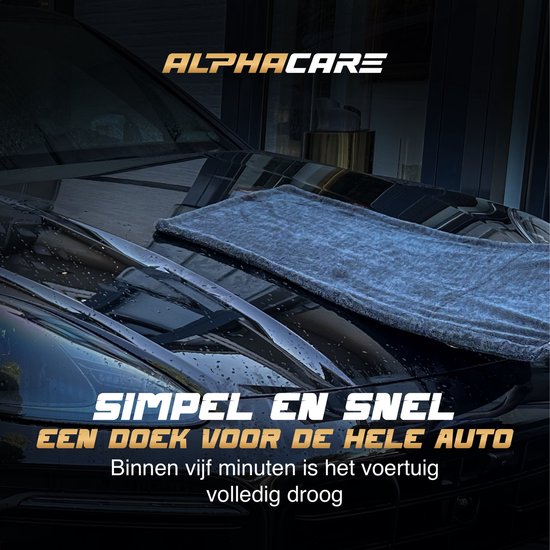 ALPHACARE - Droogdoek + Washandschoen Auto - Motor - Badkamer - Quick Dry - 60 x 80 - 600 GSM - Grijs