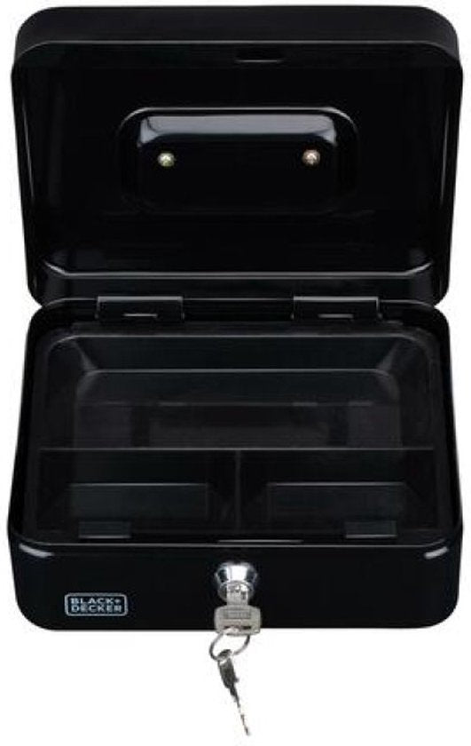 Black & Decker Geldkistje met 2 sleutels - zwart - staal - muntbakje - 20 x 16 x 9 cm - inbraakbeveiliging kluisje