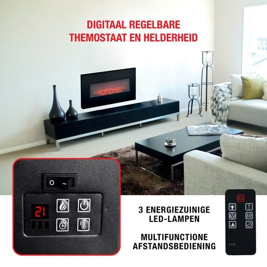Classic Fire Elektrische Sfeerhaard Memphis - Afstandsbediening en Timer - LED Vlammen - 1800W - Zwart