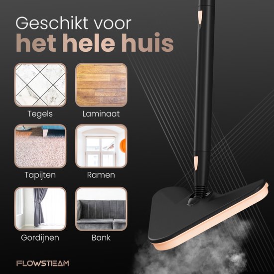 FLOWSTEAM® Luxe Stoomreiniger - 13 Opzetstukken - 120° Stoom – Tapijtreiniger – Vlekkenreiniger – Zetelreiniger - Handstoomreiniger – 5M Snoer - Inclusief 2 Microvezeldoekjes