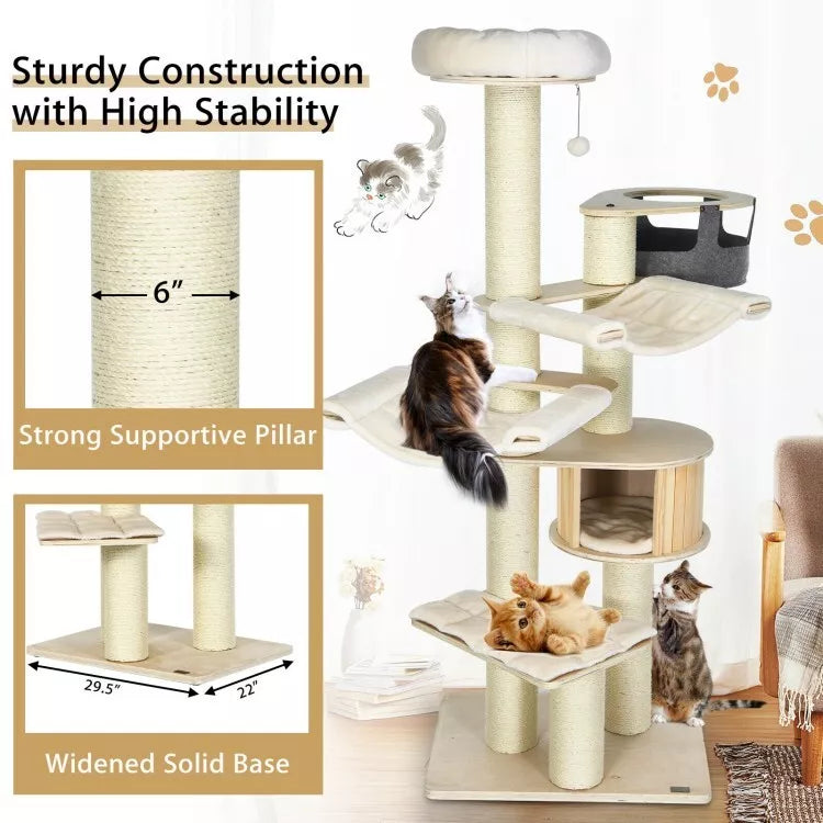 Coast Kattenboom - Krabpaal - Max 15 Kg - 75 x 56 x 197 cm - Beige