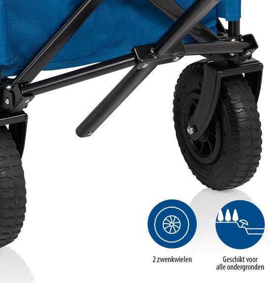 Bolderkar opvouwbaar - Bolderwagen met Luchtbanden - 43x21x80cm - Belastbaar tot 70 kg - Extra Stevig Harmonicaframe - Inclusief Bodemplaat en Opbergtas - Trekwagen, Transportkar en Strandkar voor Camping, Tuin, Festival, dagje uit - HC-0414 - Blauw