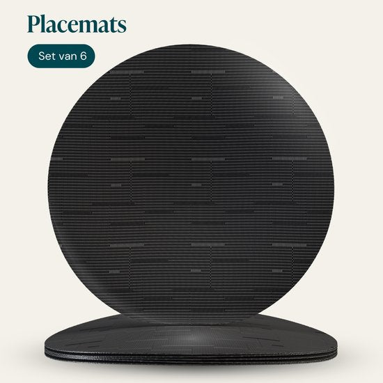 Castagnola Placemats - Placemat van Kunststof - Onderlegger - Onderzetter - Placemats Plastic en PVC - 6 Stuks - Diameter 37cm - Zwart