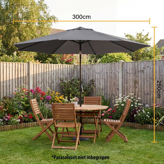 Tristar Stokparasol - 300cm Rond - Tuin & Balkon - Kantelbaar - Incl. Beschermhoes - PA-7903 - Donkergrijs