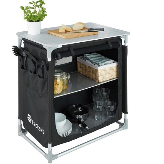 tectake - campingkeuken 76x53,5x107cm zwart - 403346