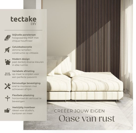 tectake® Akoestische Panelen - Set van 4 - Akoestisch Wandpaneel - 50 x 110 cm - 2,2 m² - Wandpanelen met Aanpasbare Grootte - Lattenwand van MDF en Houtfineer - Geluidsisolatie - Stijlvolle Wanddecoratie - Eenvoudige Montage - Eiken Grijs