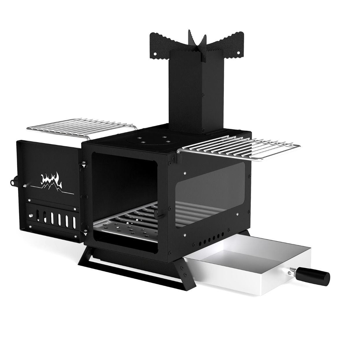 Coast Campingoven - houtgestookte buitenoven - met ovenpan en 2 grillroosters - zwart 54 x 36 x 44 cm