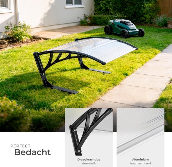 tectake® Garage voor Robotmaaier - Grasmaaier Carport - Robot Maaier Laadstation Afdak - Weerbestendig - 81 x 100 x 48 cm - Inclusief 4 Grondpennen - Transparant