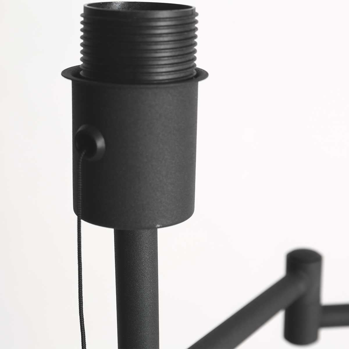 Vloerlamp Bella 3407ZW - Zwart met zwenkarm, uitklapbaar en trekschakelaar - Mexlite - Tijdloos design van kunststof, metaal en elektronica, hoogte 135 cm, reikwijdte 45 cm