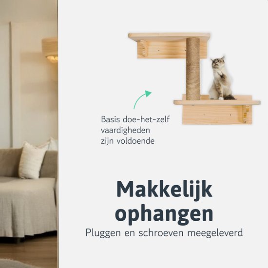 LBB Katten klimmuur - Voor elke kat geschikt - Incl. Krabpaal - Wand - Ook voor grote katten - Muur - Plank - Meubel - Katten Speelgoed - intelligentie - Speeltjes