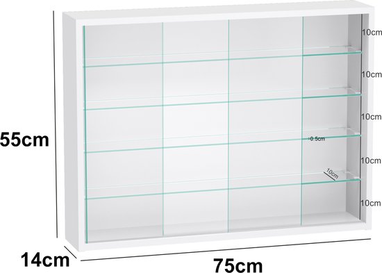 Vitrinekast staande hangende wandvitrine - schuifdeuren - 75 x 55 x 14 cm