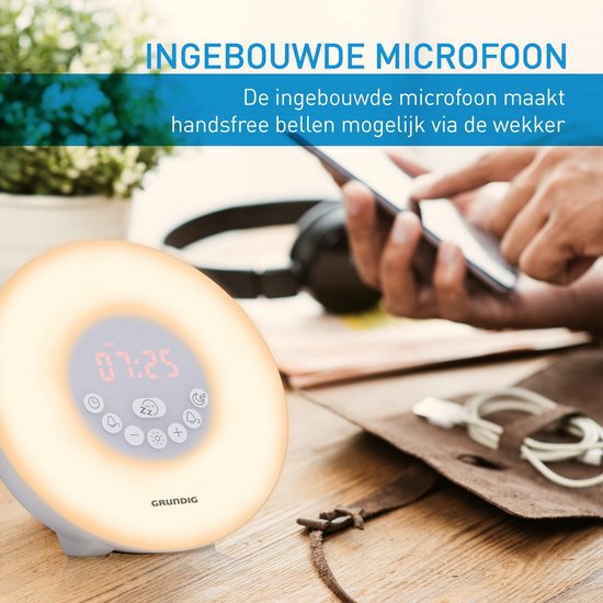 Grundig Digitale Licht Wekker met 10 Natuurlijke Geluiden en Kleurenverlichting - Wake-Up Light met FM-Radio