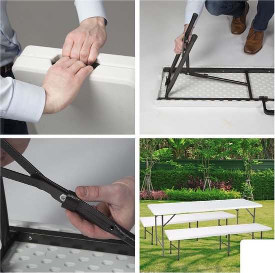 Perel Klapbank 4-zits - Inklapbaar en weerbestendig - Met handvat - Ideaal voor picknick, camping, barbecue en binnen/buiten gebruik - Maximaal 400 kg - Wit