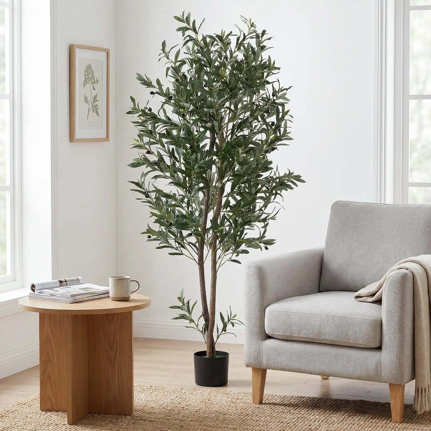 Coast Kunstmatige Olijfboom Kunstplant – Voorzien Van Met Cement Versterkte Pot En Buigbare Takken En Realistische Olijven – Voor Woonkamer En Kantoor – Groen En Zwart Polyester – Honderdtachtig Hoog cm