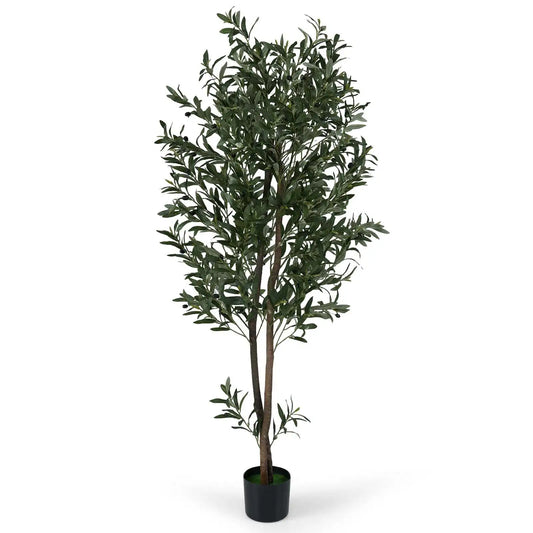 Coast Kunstmatige Olijfboom Kunstplant – Voorzien Van Met Cement Versterkte Pot En Buigbare Takken En Realistische Olijven – Voor Woonkamer En Kantoor – Groen En Zwart Polyester – Honderdtachtig Hoog cm