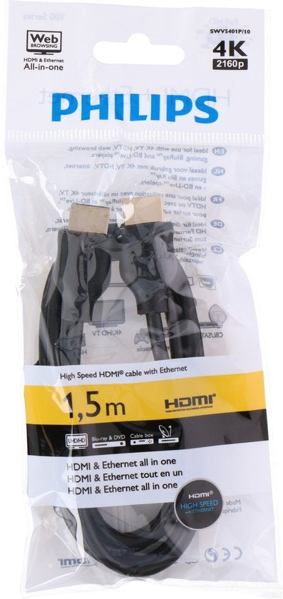 Phillips HDMI Kabel 4K 1,5 Meter – Ultra HD 60Hz – High Speed – Geschikt voor TV, Laptop, Monitor & Console