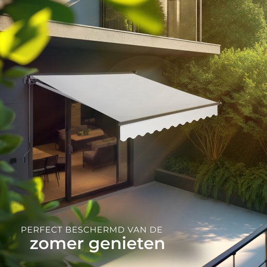 tectake® Zonnescherm met Knikarm - 250 x 200 cm - Zonneluifel - Zonwering voor Raam, Balkon, Buiten - Te Monteren aan Muur - Water- en UV-Bestendig - Lichtgrijs