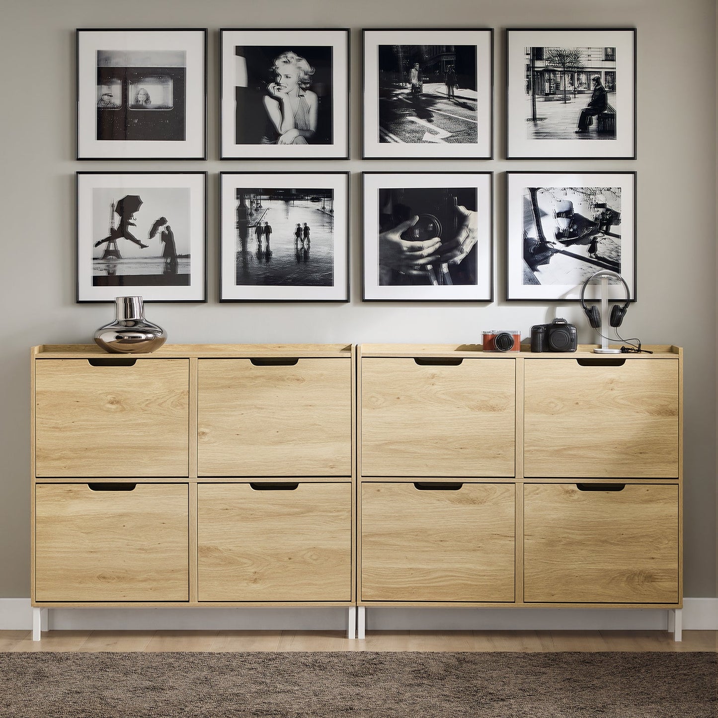 SoBuy Schoenenkast FSR100-N - 4 Klaplades - 19 x 100 x 90 cm - MDF - Lichtbruin
