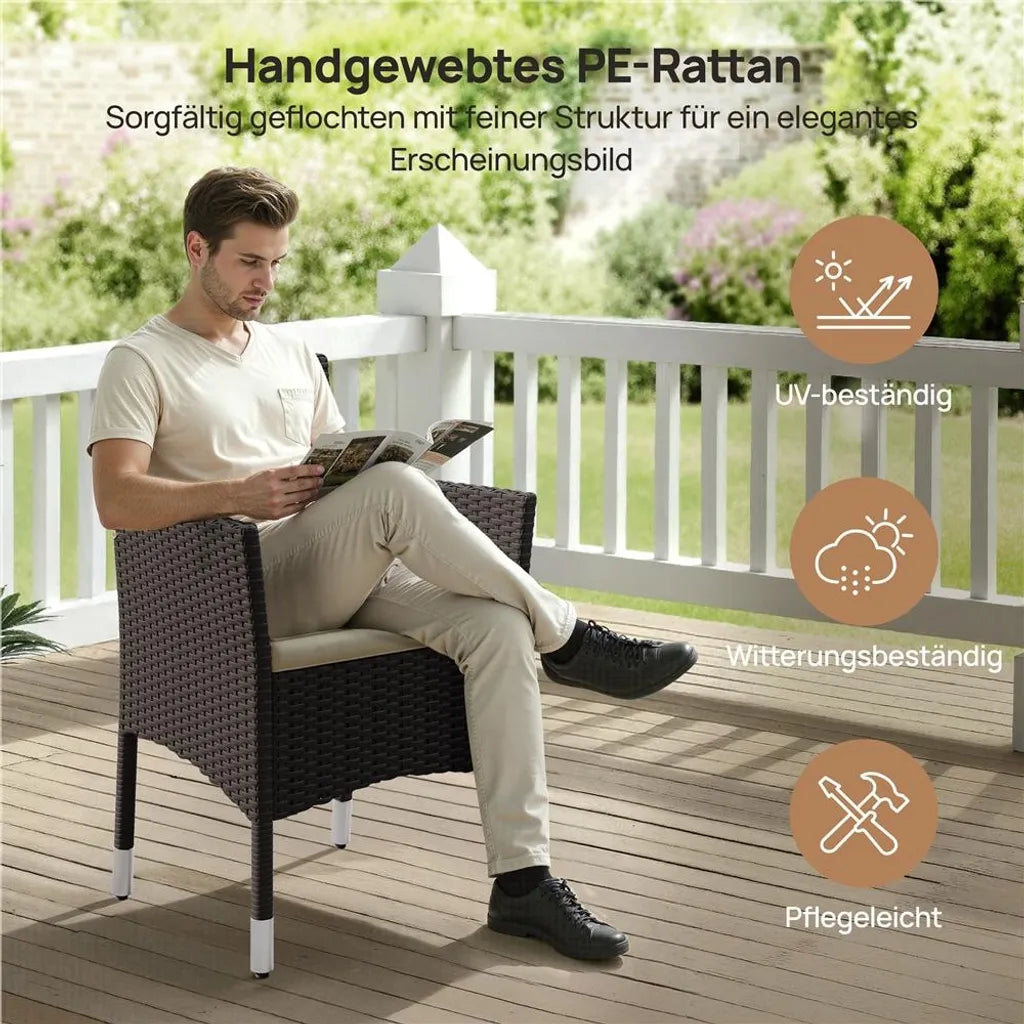 Yaheetech Tuinstoelen Set van 2 Polyrattan 58 x 58 x 84 cm - Bruin/Beige - Tuinfauteuils met Zit- en Rugkussen