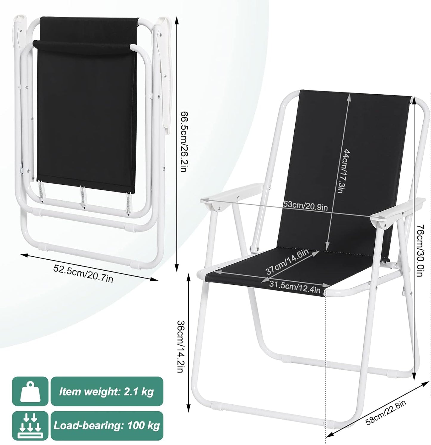 WOLTU Opvouwbare Campingstoel Set van 2 - Zwart