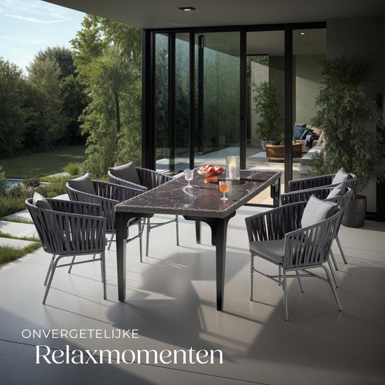 tectake® Tuinstoel, set van 2, metalen buitenstoel, terrasstoel met armleuningen, lounge chair, tuin fauteuil, tuin meubels, balkon meubels, tuinset lounge, waterafstotende kussens, verstelbare poten