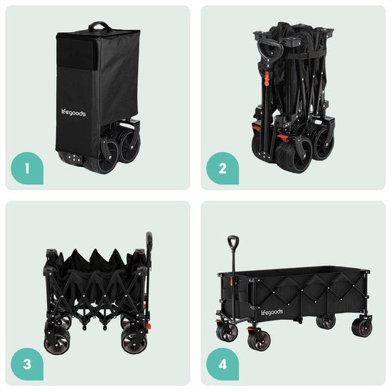 LifeGoods Bolderkar - XXL - Opvouwbaar - 300L - 150KG Draagkracht - Zwart