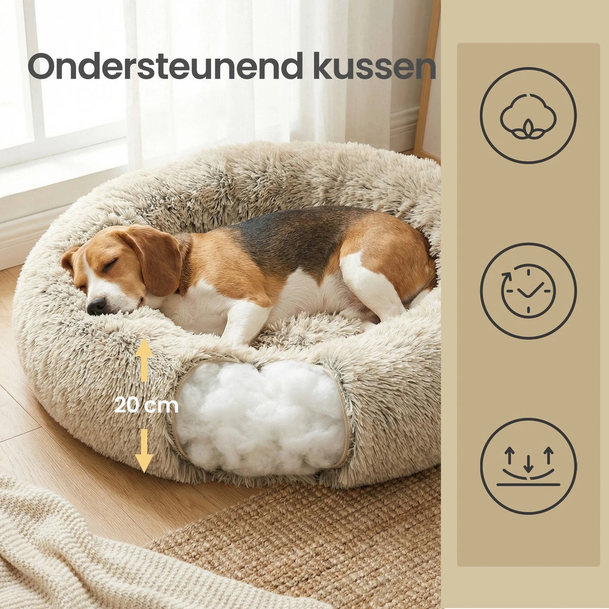JOYFURNOS Donut Hondenmand met Uitneembaar Wasbaar Kussen - Zachte Pluche Bank - 70 cm - Kaki