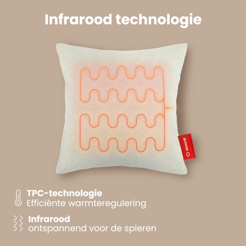 Auronic Warmtekussen Classic – draadloos & oplaadbaar elektrisch infrarood kussen – 45x45 cm – taupe