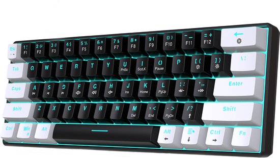 HXSJ V900 - Bedrade Gaming Toetsenbord - Mechanisch - RGB - Blue Switch - 61 Keys - QWERTY Toetsenborden - Zwart wit