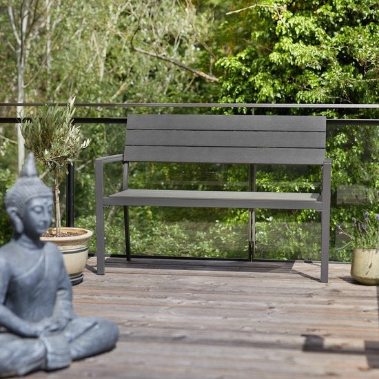tectake® - Tuinbank - 2-zitsbank met aluminium frame en Hi-Impact latten - Geschikt voor terras, park, balkon, tuinmeubelen en huis - Duurzaam, weerbestendig, eenvoudig te monteren - Max. 250kg - donkergrijs