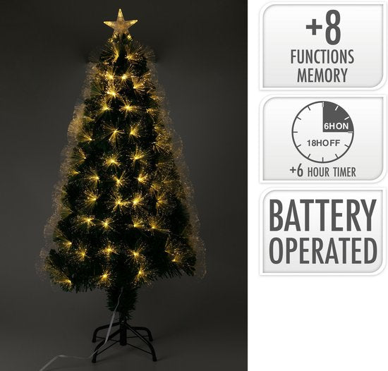 Christmas Decoration Fiber optic kerstboom - sterren led lampjes en piek - 60 cm - 8 functies