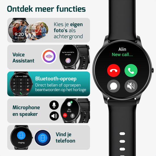 FITAGE Sporthorloge met GPS - Smartwatch Stappenteller Horloge - Activity Tracker - Smartwatches Heren, Dames & Kinderen - Zwart