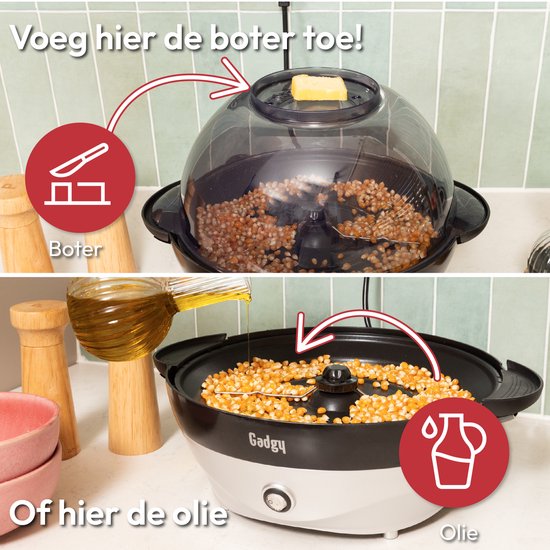 Gadgy Popcorn Machine Rond met Anti-aanbaklaag - Popcorn Maker Stil en Snel - 5 liter - Funcooking voor Party & Kids - Popcornpan - Cadeau voor Kind