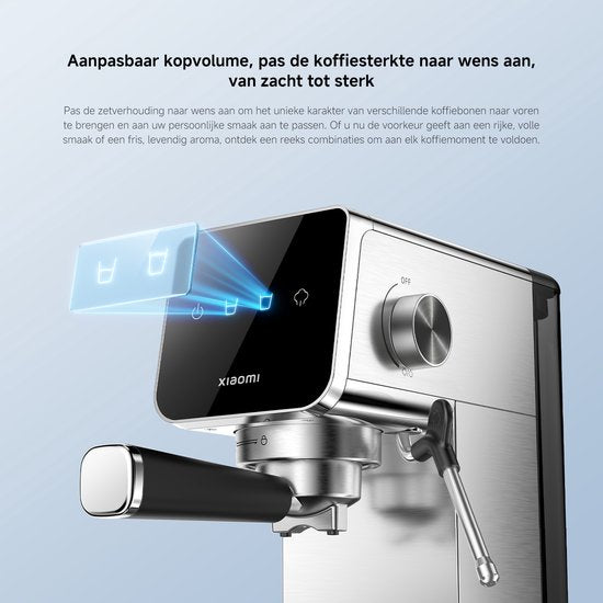 Xiaomi Halfautomatische Espressomachine | Espressomachine | 20 bar pompdruk | 1350W | 0,9L waterreservoir | RVS melkopschuimer | 1 en 2 kops | Compact