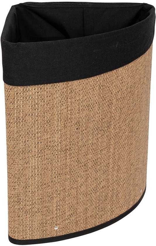 5Five Wasmand met deksel - bamboe hout - 60 Liter- naturel zwart - 41 x 30 x 50 cm