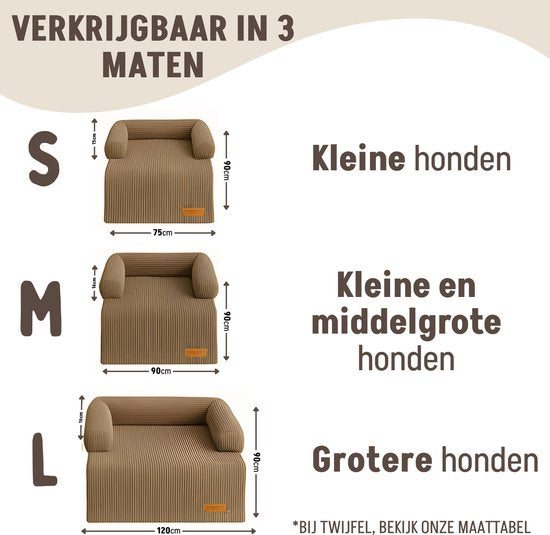By Cee Cee Origineel Hondendeken Bank – Hondenkleed Bank - Hondenmand - Premium - Volledig Afritsbaar - Ribstof - Bruin - 75x90 - Maat S