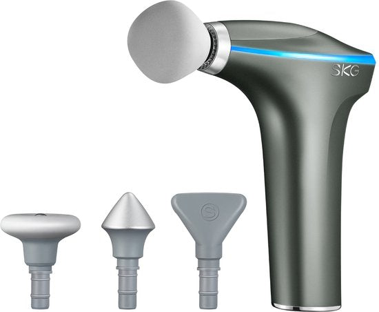 SKG - Draadloze Massage Gun – 5 Snelheden, Verwarming & 4 Wisselbare Koppen - F7-E - Grijs