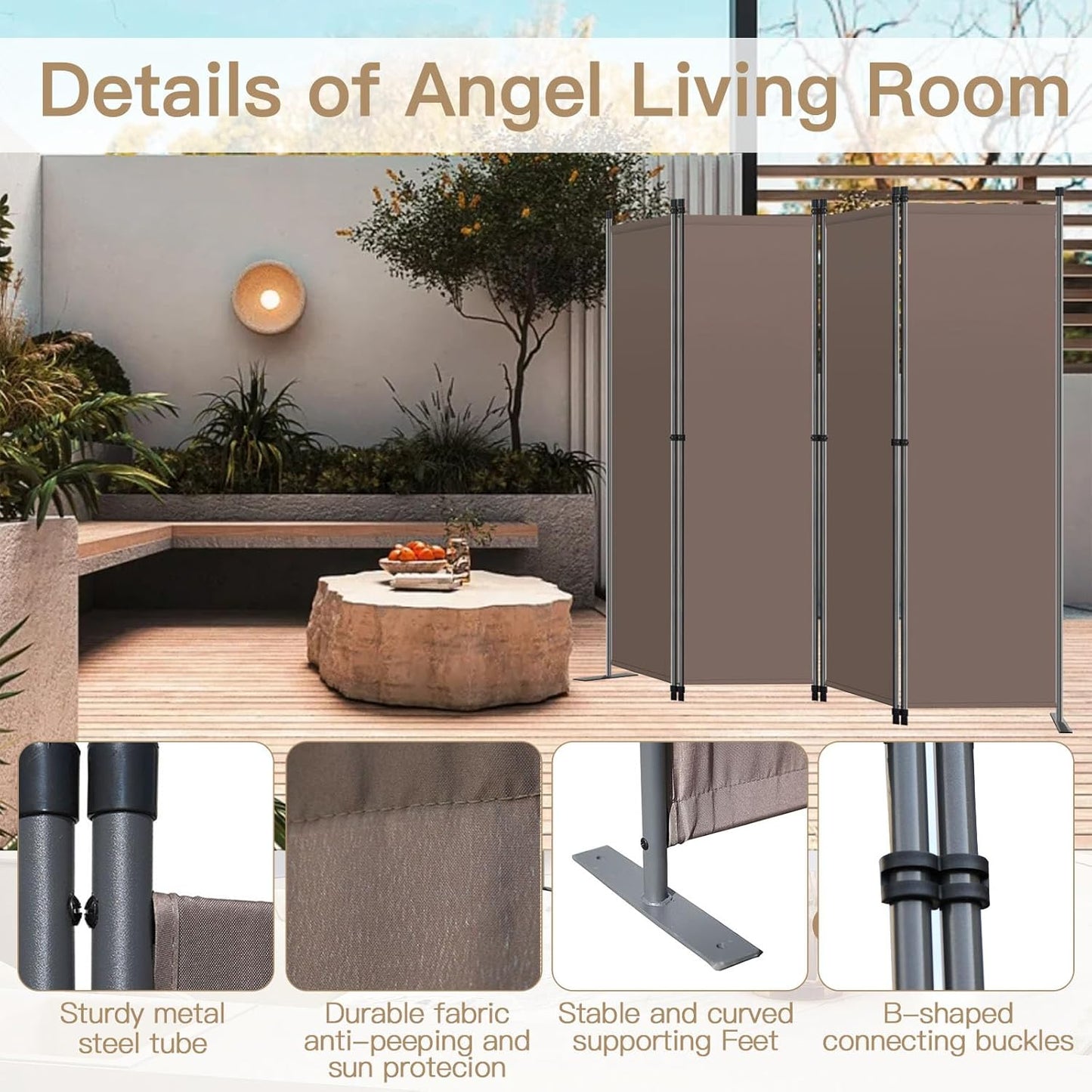 Angel Living Kamerscherm - 4 Panelen - 224 x 165 cm - Bruin