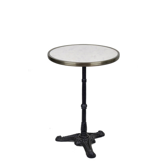 Witte Italiaanse Carrara Marmeren Bistrotafel – 51 cm Ø – Zwart Gietijzeren Onderstel