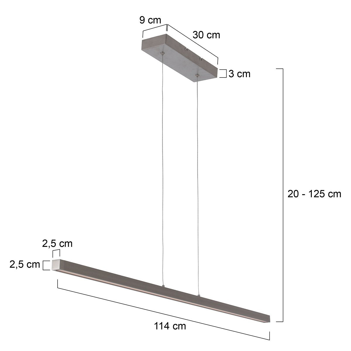 Minimalistische stalen hanglamp Danske 2745ST - 114 cm, uitschuifbaar, in hoogte verstelbaar - Mexlite