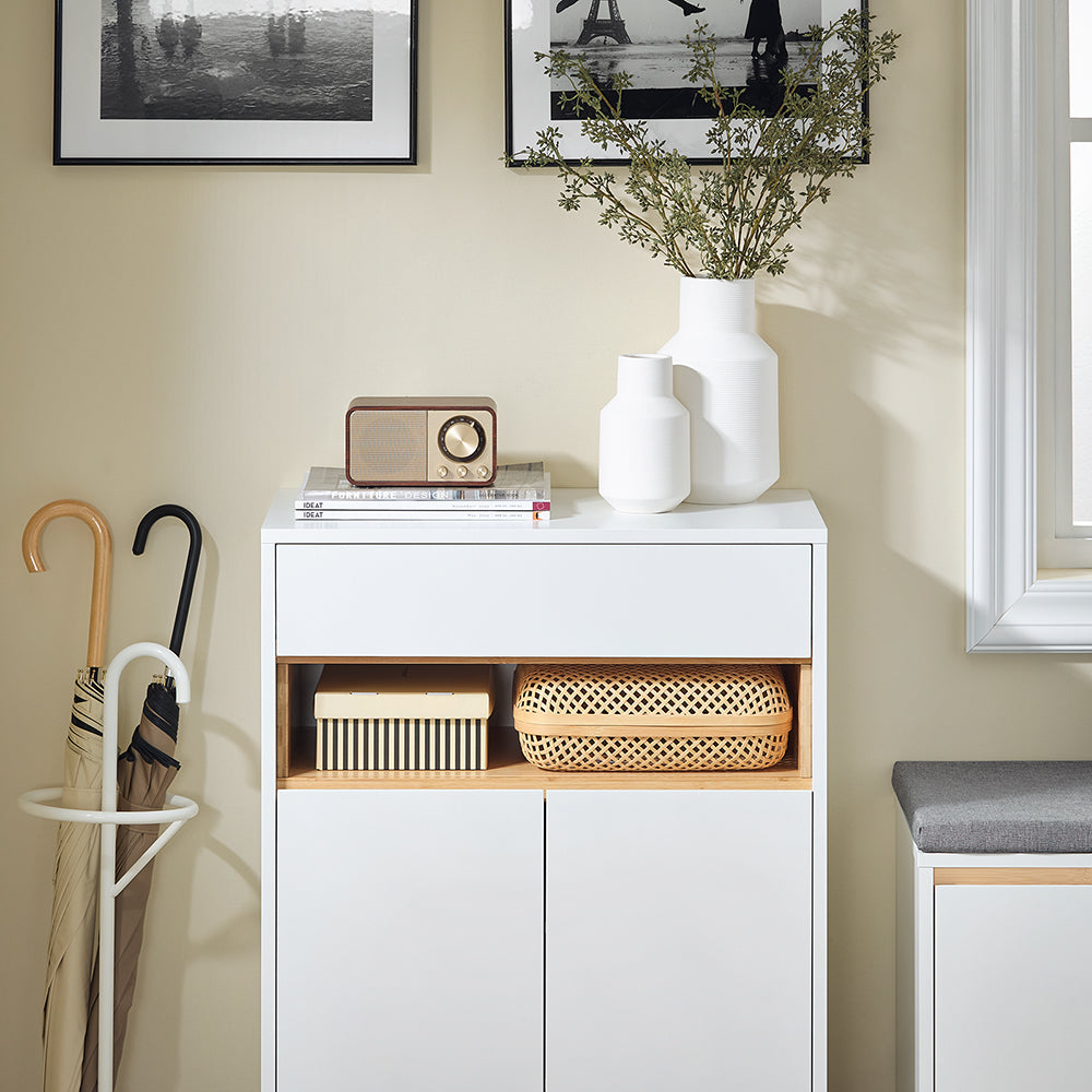 SoBuy FSB97-WN Multifunctionele opbergkast grijs 60x34x85cm met laden, verstelbare planken en dubbele deuren