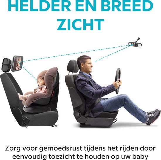 Happy Goods Autospiegel Baby XL - Achteruitkijkspiegel - 35x19 cm - 360° Verstelbaar - Baby Spiegel Auto - Veiligheidsspiegel - Achterbank Spiegel Baby