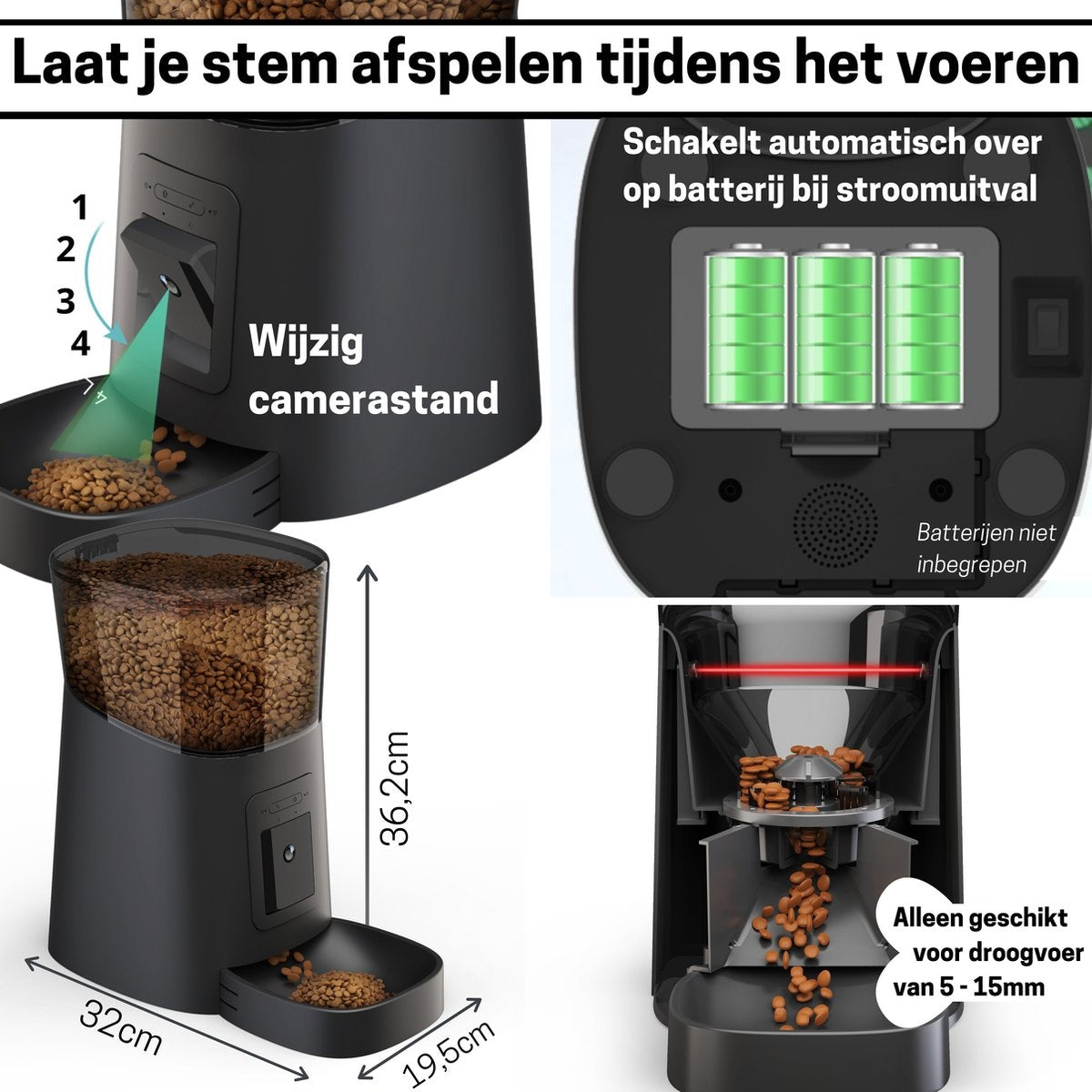 BOME - Automatische Voerbak voor katten en honden op afstand - Camera en Audio incl. SD-Kaart - Zwart