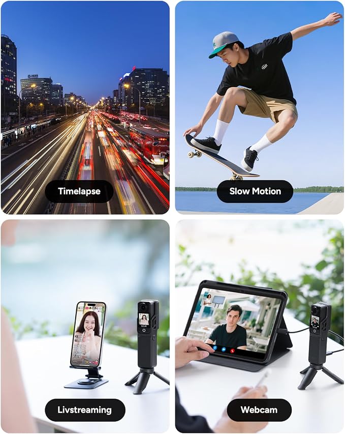 SJCAM C400 Action Camera 4K, 7 Hours Battery Life, 6-Axis Stabilization, Sports Camera with Dual Touchscreen, 30 Meters Waterproof, Vlogging Camera with Accessory Kit, Black, Includes 64GB Card