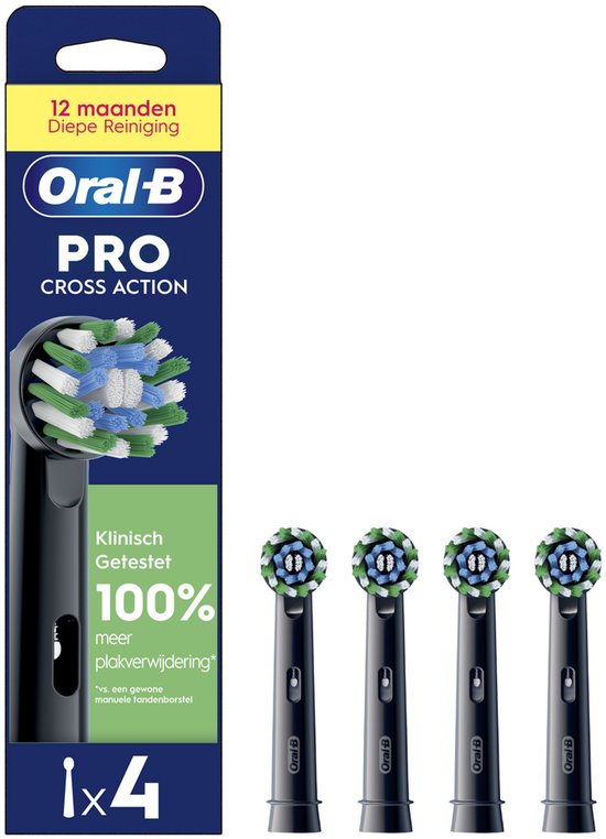 Oral-B Cross Action Pro - Opzetborstels - Met CleanMaximiser Technologie - Zwart - 4 Stuks