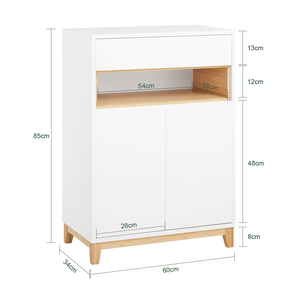 SoBuy FSB97-WN Multifunctionele opbergkast grijs 60x34x85cm met laden, verstelbare planken en dubbele deuren